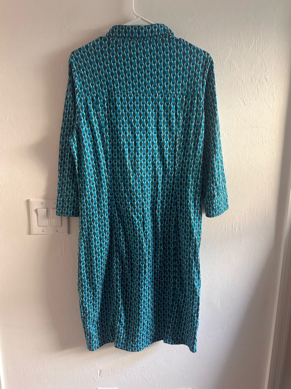 Boden Button Down Print Dress in Blue Teal Sz 10 - Picture 3 of 7